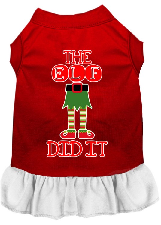 The Elf Did It Screen Print Dog Dress Red with White XL